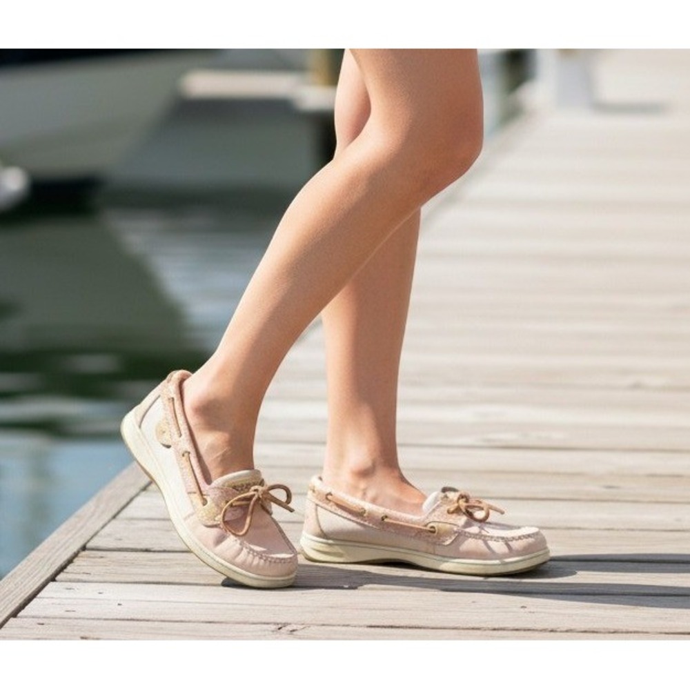 Sperry Angelfish Women Boat Shoe Size 8 Nautical Walking Tan Rose Gold STS90911